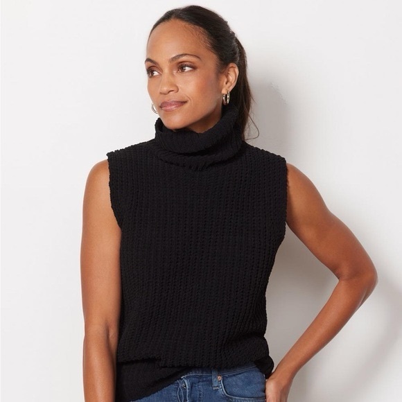 John + Jenn Sweaters - John + Jenn Black Sleeveless Turtleneck Sweater